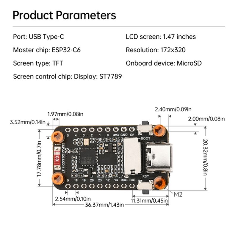 [NEW A09R!】 Esp32-C6 1.47-Inch - огляд і ціна Esp32 C6
