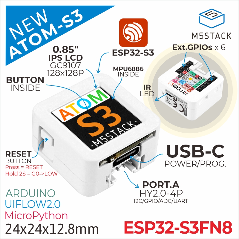 Original M5Stack ATOMS3 ESP32- - огляд і ціна Esp32 Uart Module